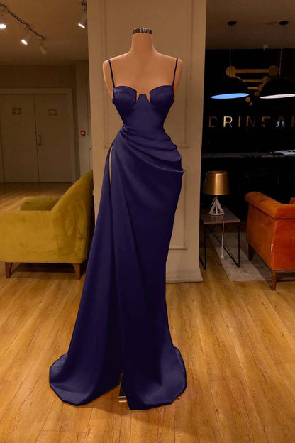 Mermaid Red Spaghetti-Straps Prom Dress With Slit