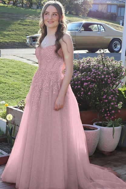 Sleeveless Spaghetti Straps Sweetheart A-Line Sequins Prom Dress