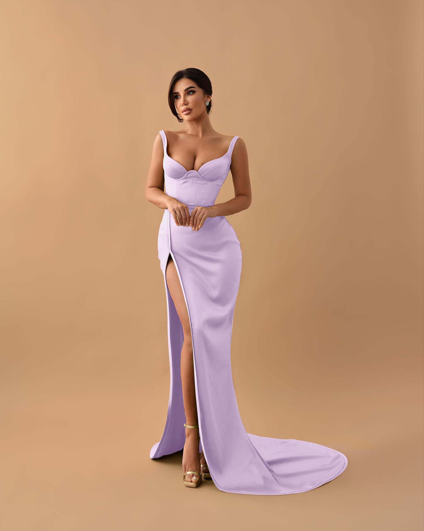 Sage Mermaid Spaghetti Straps Prom Dress With Slit