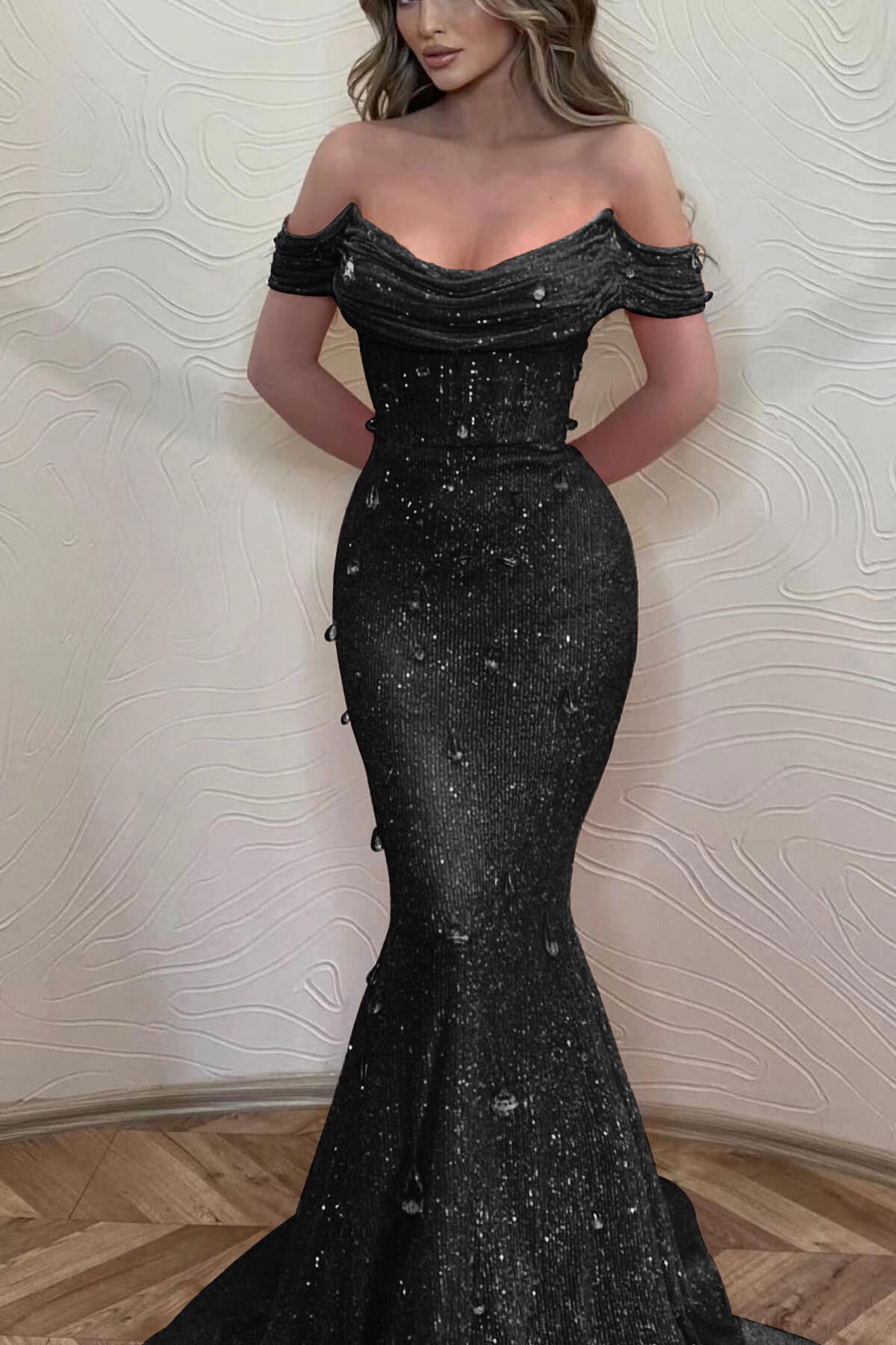 Orange Off-The-Shoulder Prom Dress With Sequins Mermaid