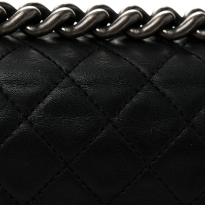 Calfskin Quilted Small Boy Flap Black