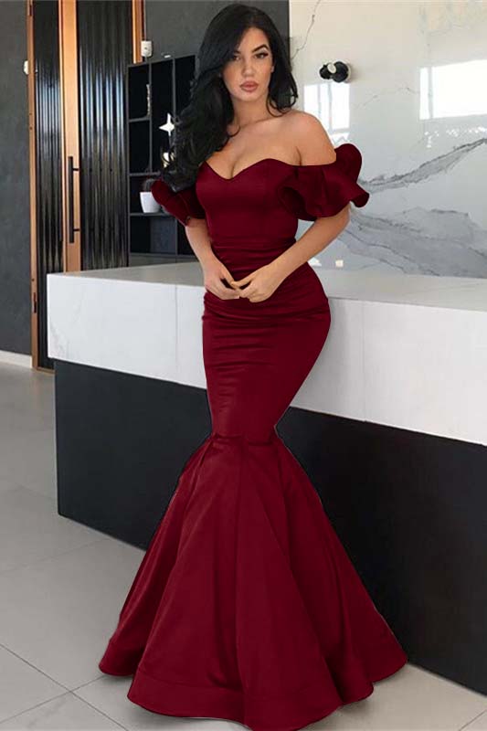 Off-the-Shoulder Coral Long Mermaid Prom Dress
