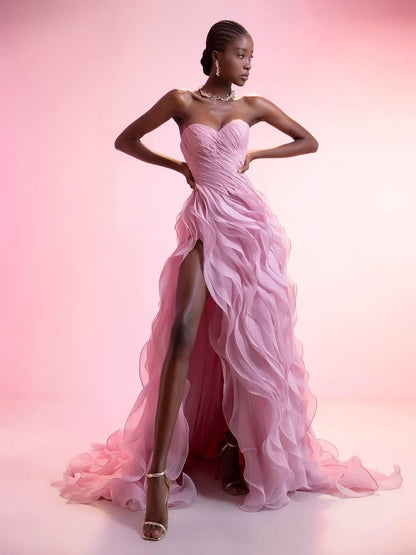 Sleeveless Sweetheart Strapless Irregular Wave Long Prom Dress With Slit