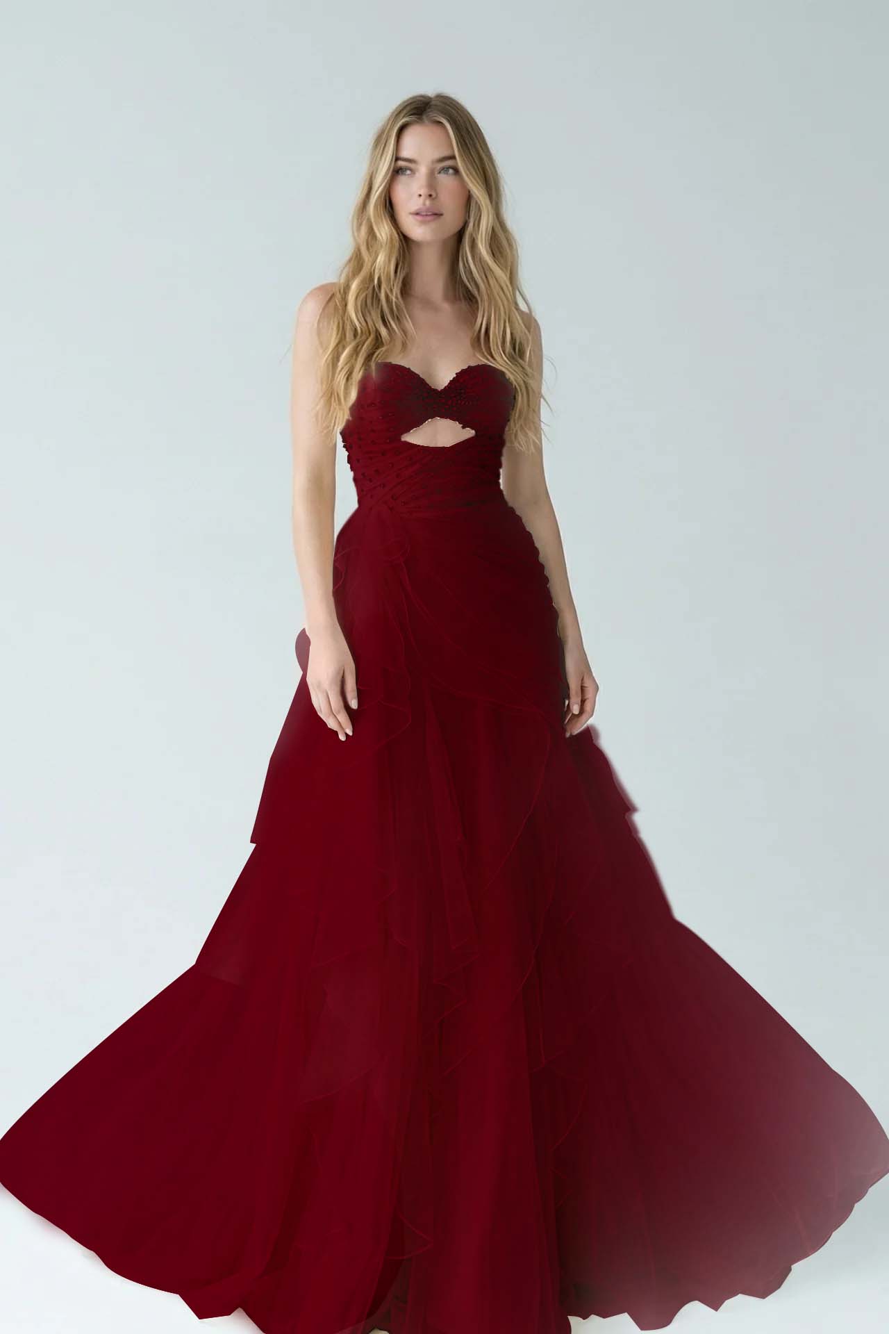 White Sweetheart A-Line Evening Dress Floor Length Pleated with Rhinestone