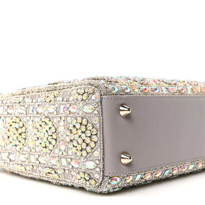 Calfskin Satin Celestial Bead Embroidery Embroidered Small Lady Dior Grey Multicolor
