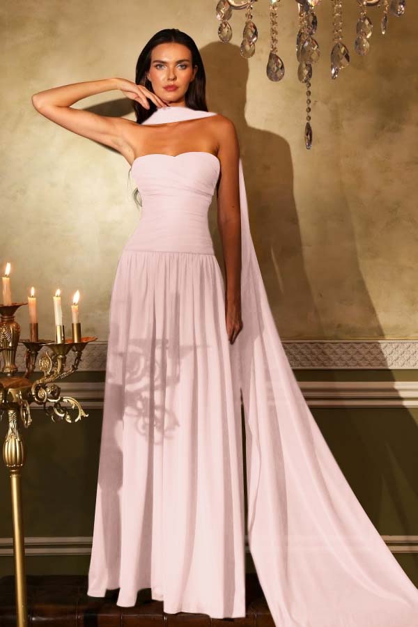 Sleeveless Square Strapless Prom Dress With Pleated
