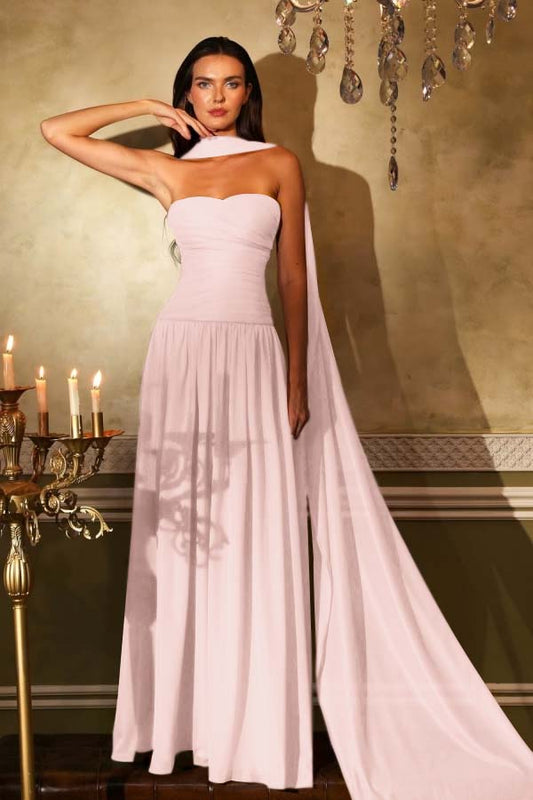 Sleeveless Square Strapless Prom Dress With Pleated
