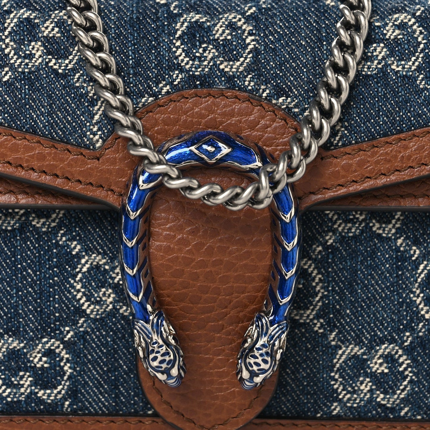 New Denim GG Monogram Dollar Calfskin Enamel Super Mini Dionysus Shoulder Bag Blue Tea Cuir Epilog Electric Blue