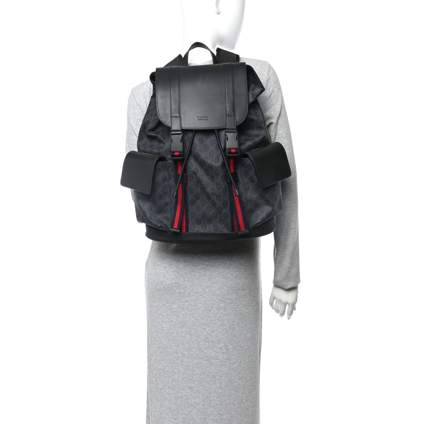 Soft GG Supreme Monogram Calfskin Web Double Buckle Backpack Black
