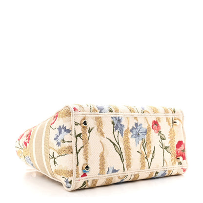 Canvas Embroidered Hibiscus Printed Medium Lady D-Lite Beige Multicolor