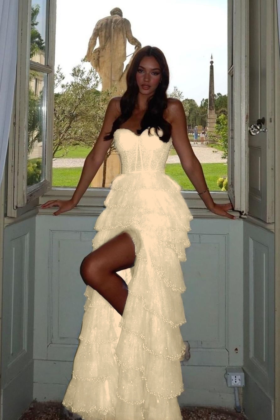 Chic Blue Tulle Sweetheart Beaded Sleeveless Cake Prom Dress with Split