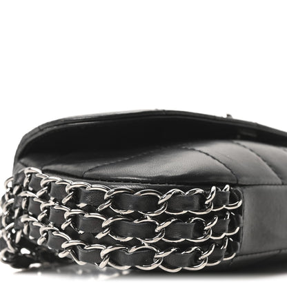 Lambskin Chocolate Bar Quilted Lambskin 3 Chain Flap Black
