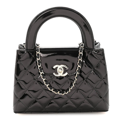 Patent Calfskin Quilted Nano Kelly Shopper Black