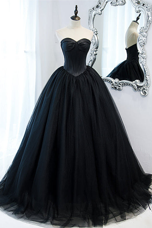 Elegant Black Sweetheart Long Evening Dress Ball Grown With Sleeveless