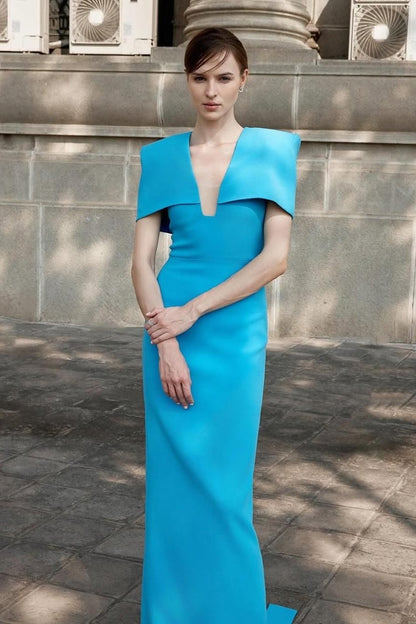 Specifical Deep V-Neck Mermaid Prom Dress With Short Sleeves