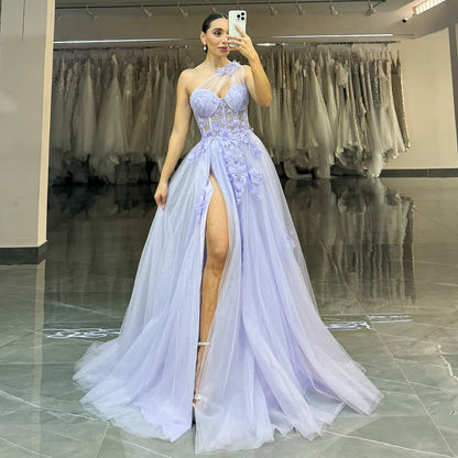 Purple Sleeveless Appliques A-Line Sweetheart Long Prom Dress