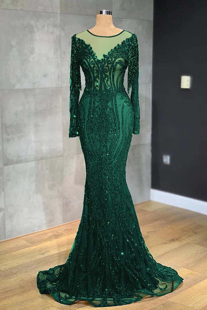 Black Mermaid Evening Dress Long Sleeves With Appliques