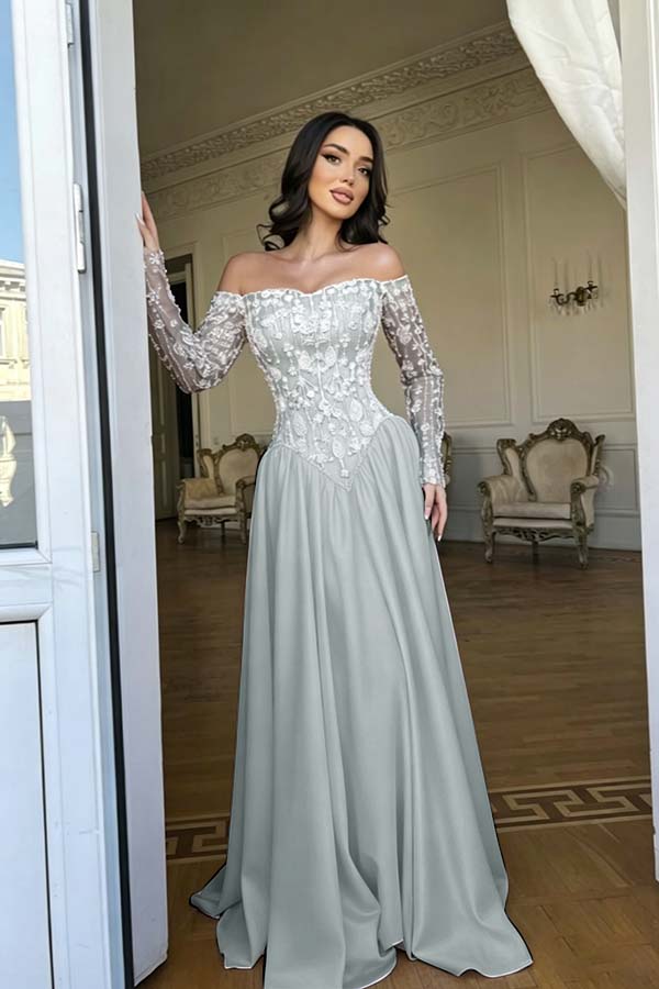 Stunning Red Bateau Neck Long Sleeves Beaded Evening Dress With Pleated