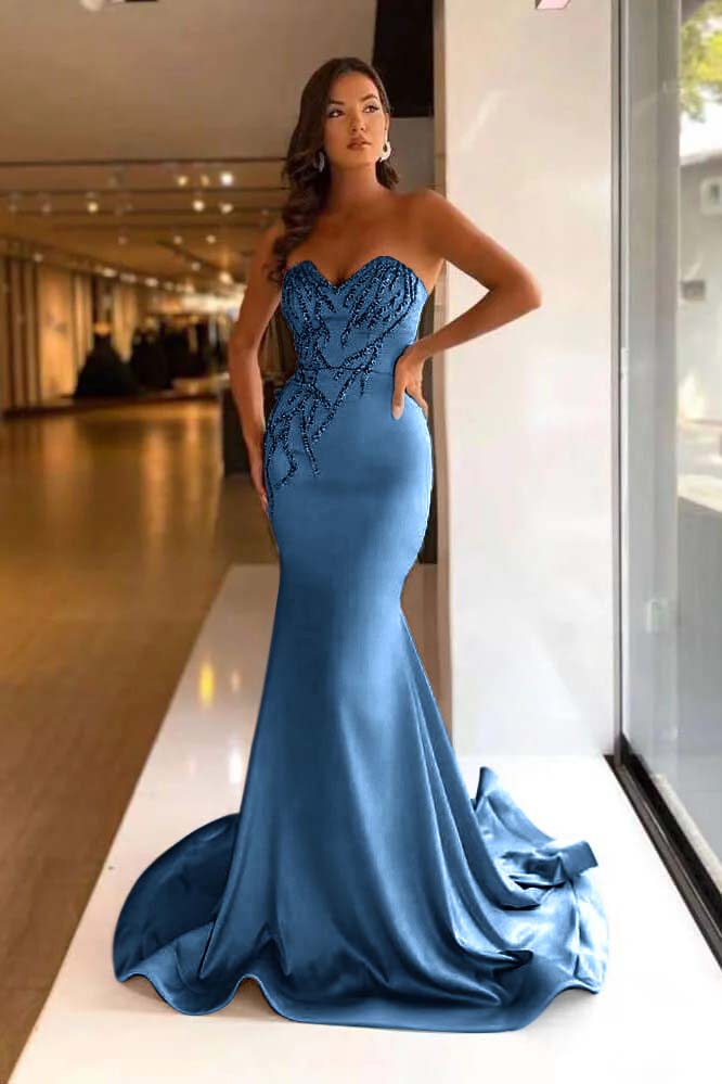 Pretty Long Prom Dress Mermaid Sweetheart With Beads