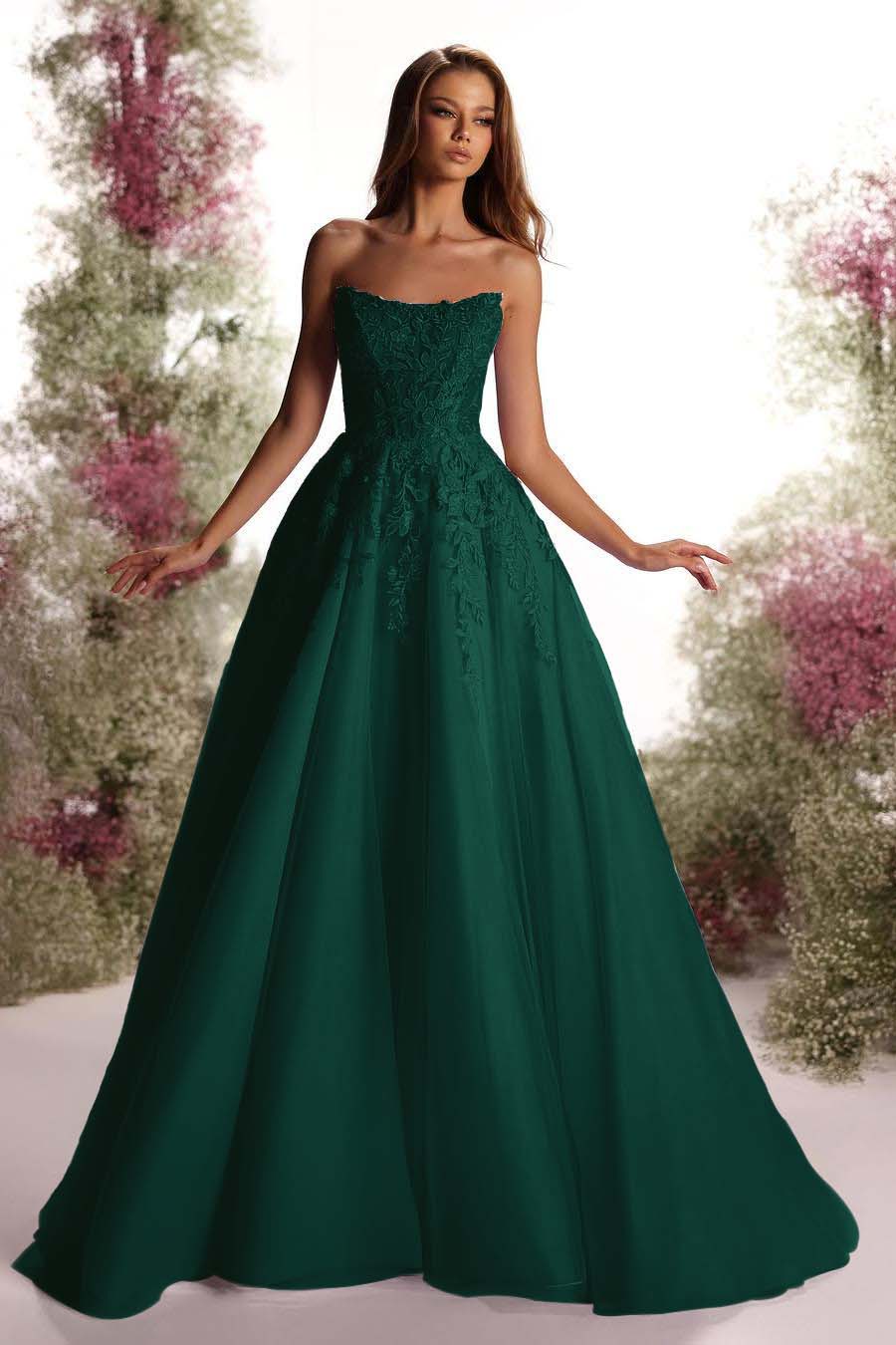 Beautiful Purple Tulle Sleeveless Strapless Applique A Line Prom Dress with Pleated