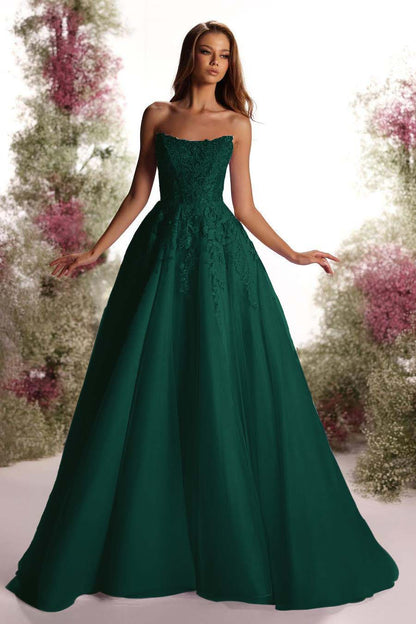 Beautiful Purple Tulle Sleeveless Strapless Applique A Line Prom Dress with Pleated