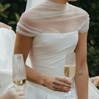 Pretty Ball Gown Strapless Satin Tulle Long Wedding Dress SH4144