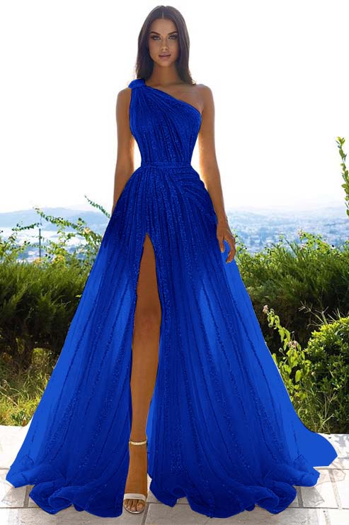Sequins One Shoulder Prom Dress Daffodil With Front Slit