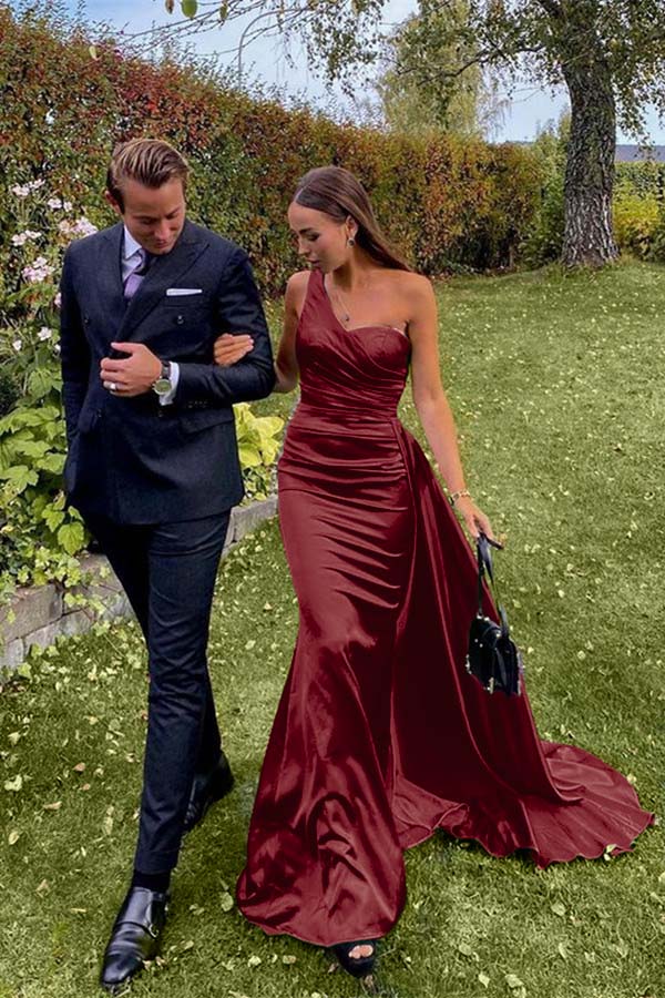 One Shoulder Green Prom Dress Long