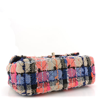 Tweed Quilted Mini Rectangular Flap Blue Orange Pink