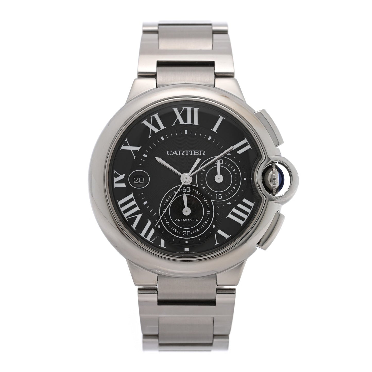 Stainless Steel 44mm Ballon Bleu De Cartier Chronograph Automatic Watch Black