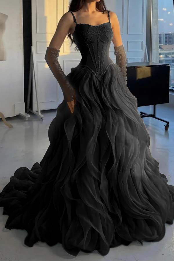 Stunning Silver Straps Formal Evening Dress Sleeveless Beading with Ruffles
