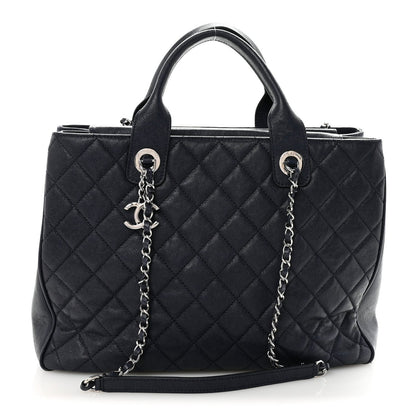 Caviar Quilted Large Urban Companion Top Handle Shopping Tote Navy