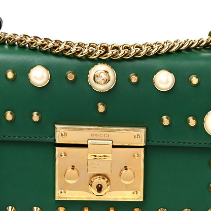 Calfskin Studded Small Padlock Shoulder Bag Emerald