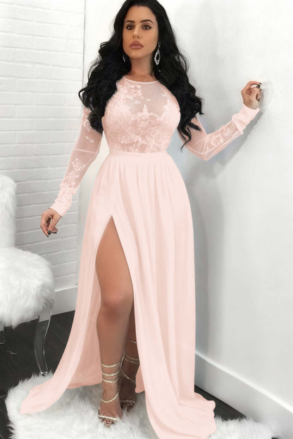 Sequins Long Sleeves Prom Dress Front Split