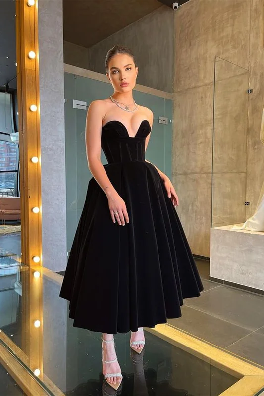 Long Black Little Black Dress Tea-Length Prom Dress