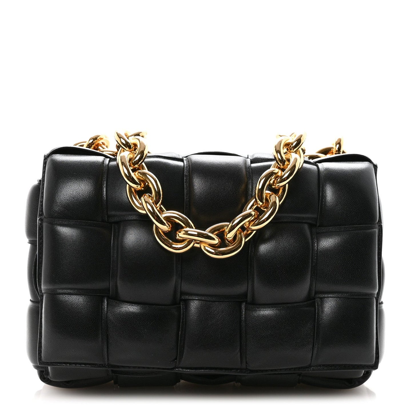 Lambskin Maxi Intreccio Padded Chain Cassette Crossbody Bag Black