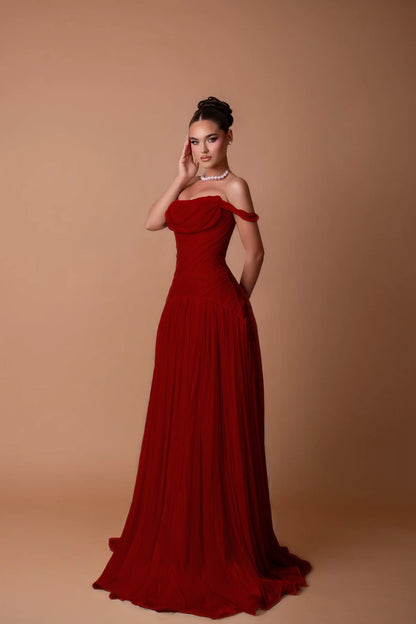 Charming White Off-the-Shoulder A-Line Evening Dress in Chiffon Pleated