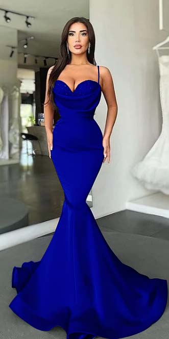 Mermaid Red Spaghetti-Straps Prom Dress Long