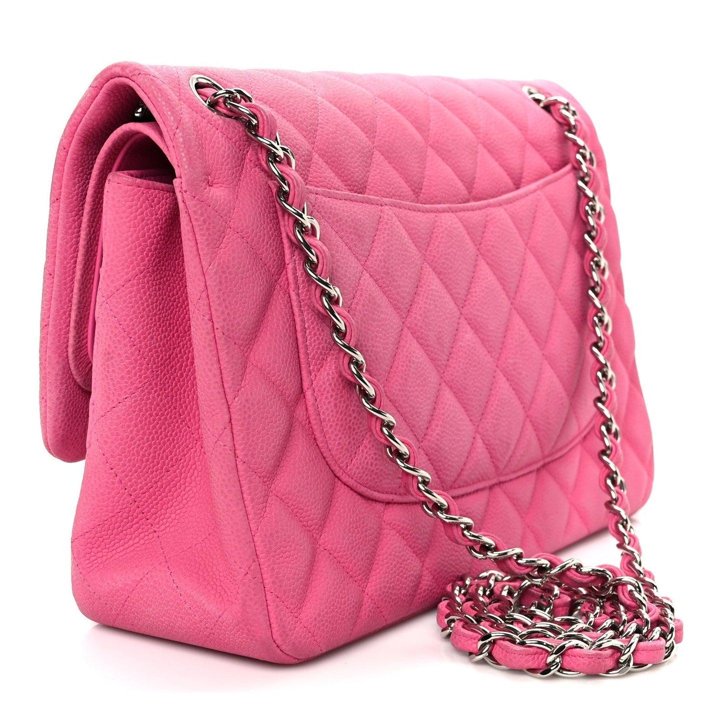 Iridescent Caviar Quilted Jumbo Double Flap Pink
