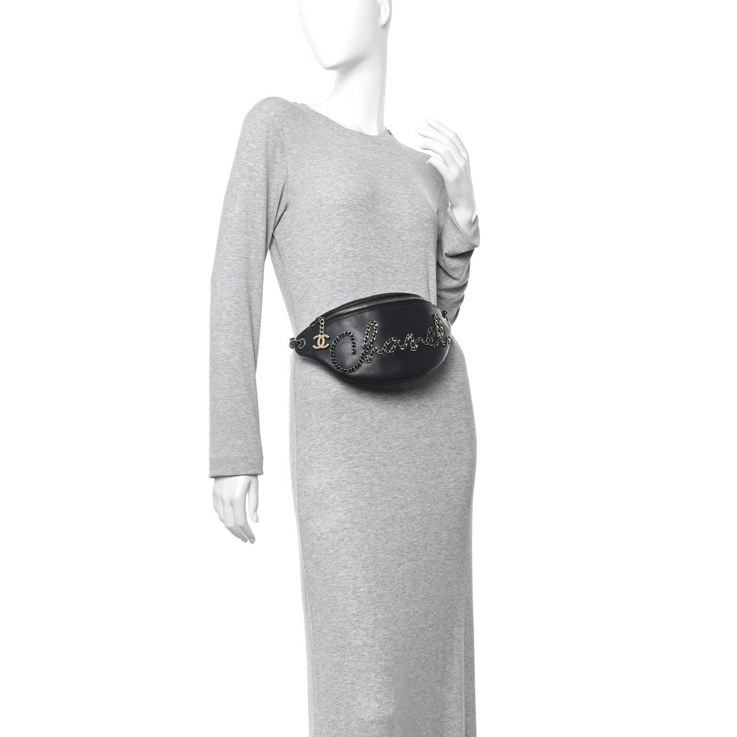 Calfskin Chain 20s Signe Waist Bag Black