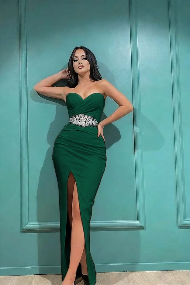 Black Sweetheart Split Long Prom Dress With Appliques