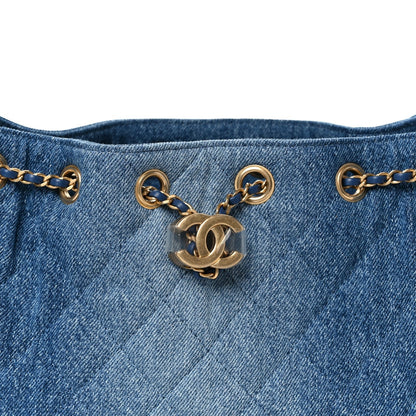 Washed Denim Quilted Mini Chanel 25 Handbag Blue