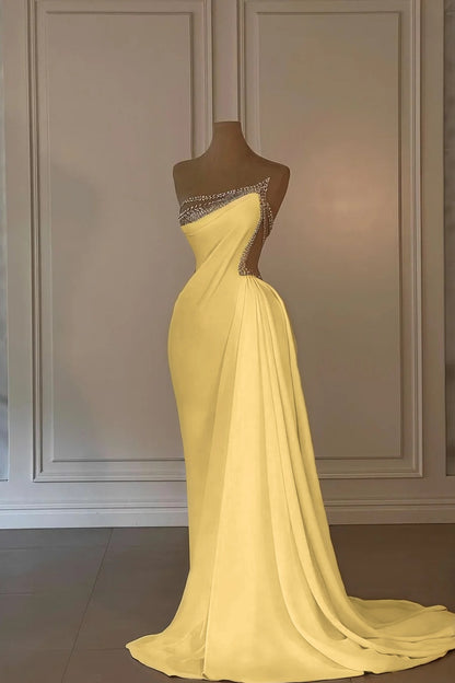 Fabulous Daffodil Asymmetric Sleeveless Ruched Patchwork Evening Dress
