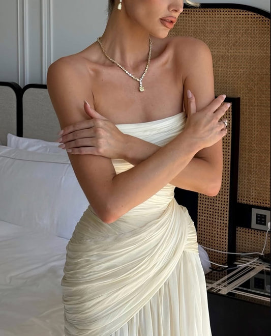 Sleeveless Strapless Square Prom Dress With Feather