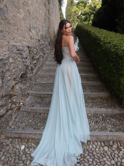 Sleeveless Straplesss Pleated Sweetheart Prom Dress With Split