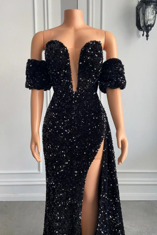 Bubble Sleeves Sweetheart Mermaid Prom Dress With Slit