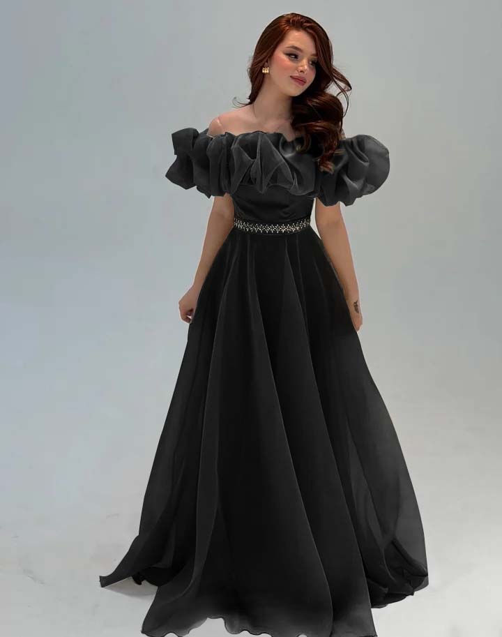 Fashionable Off-The-Shoulder Rhinestone A-Line Tulle Evening Dress