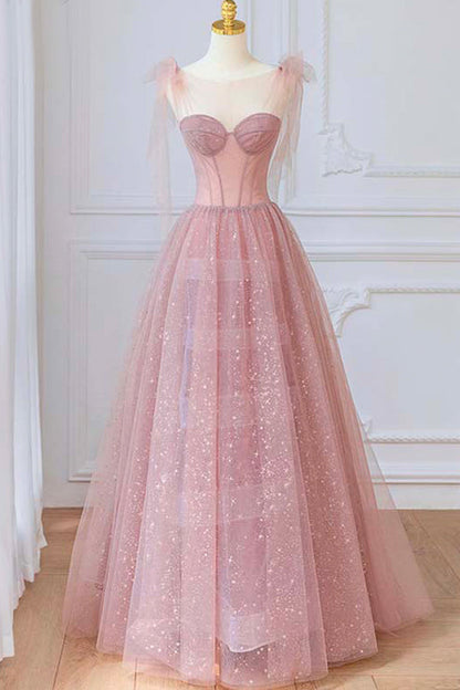 Shining Sleeveless Pink Long Prom Dress Sweetheart With Sequins