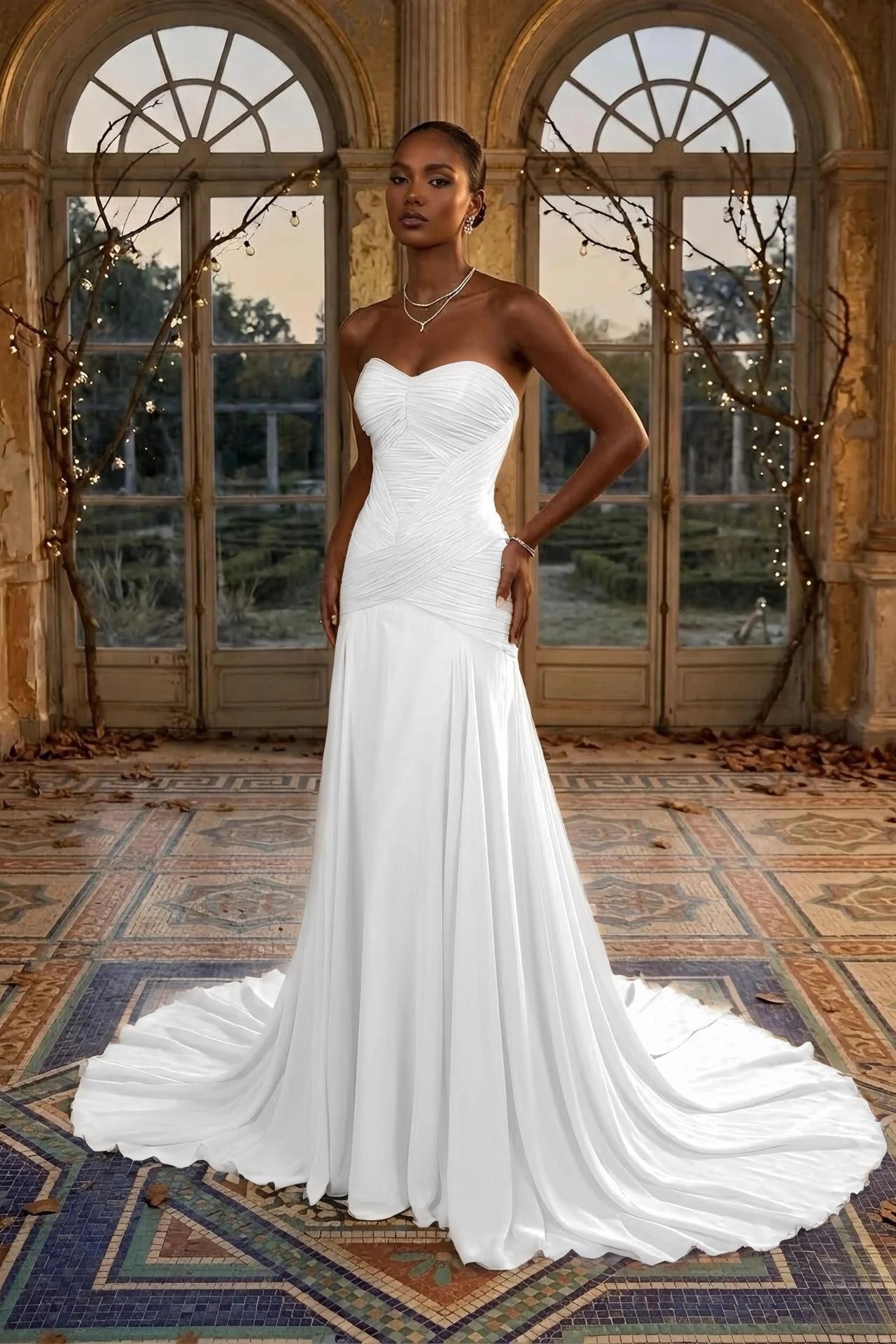 Elegant Dusty Sage Sweetheart Evening Dress in Chiffon with Pleated
