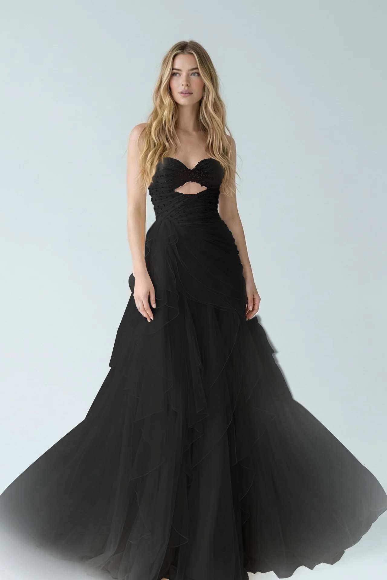 White Sweetheart A-Line Evening Dress Floor Length Pleated with Rhinestone